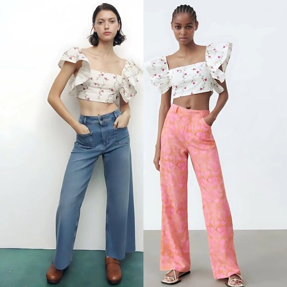 NEW Zara Crop top with Flutter Sleeves, Size M - Picture 7 of 16